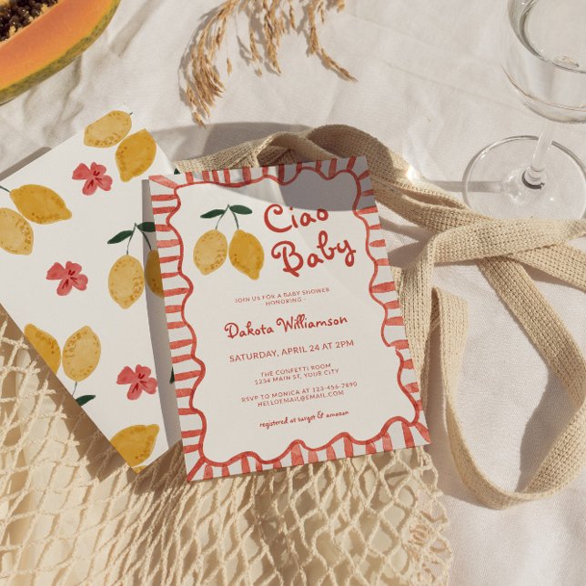 Invitation à la baby shower Hello Baby Lemon (Whimsical Lemon Baby Shower Invite)