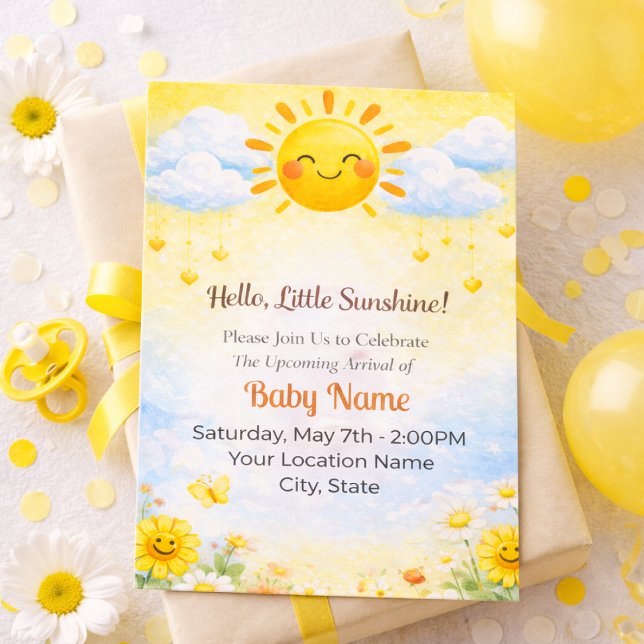Invitation à la Baby Shower Hello Little Sunshine (Créateur téléchargé)