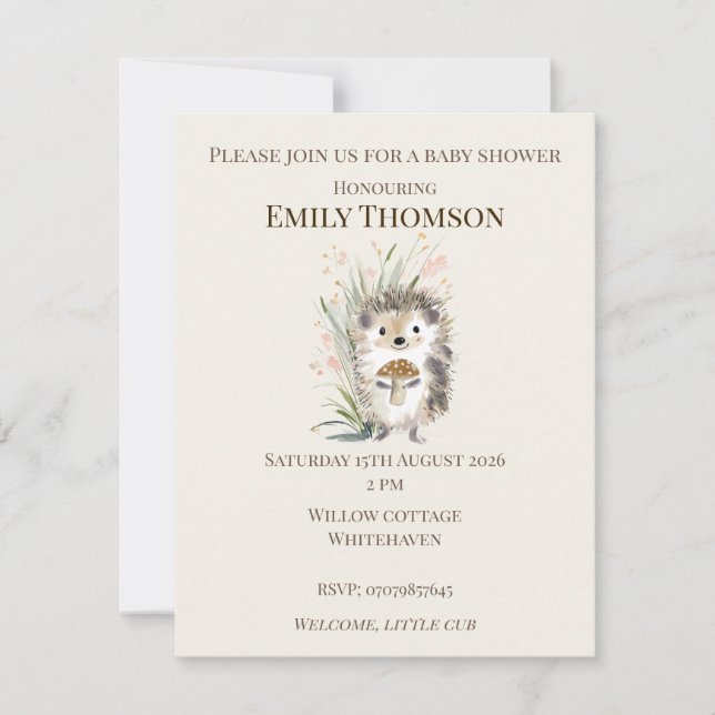 Invitation à la baby shower Hérisson de la forêt (Devant)