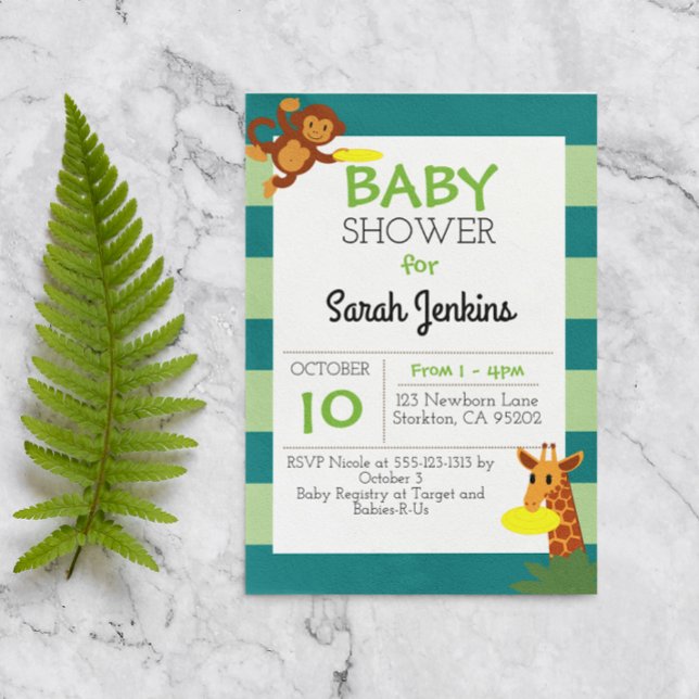 Invitation à la Baby Shower Jungle Frisbee (Créateur téléchargé)