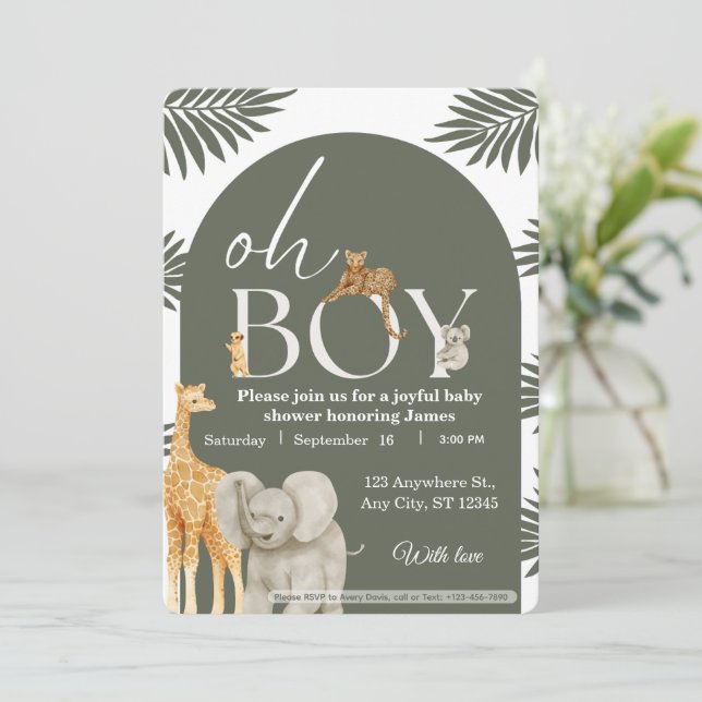 Invitation à la Baby Shower Jungle Safari (Debout devant)