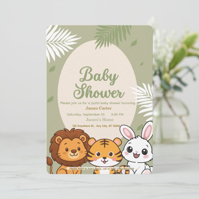 Invitation à la Baby Shower Jungle Safari (Debout devant)