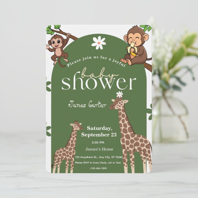Invitation à la Baby Shower Jungle Safari (Debout devant)