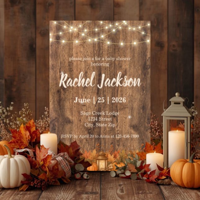 Invitation à la baby shower Lanterne Citrouille Au (Cozy rustic fall baby shower invite with pumpkins, lanterns & autumn woodland charm.)