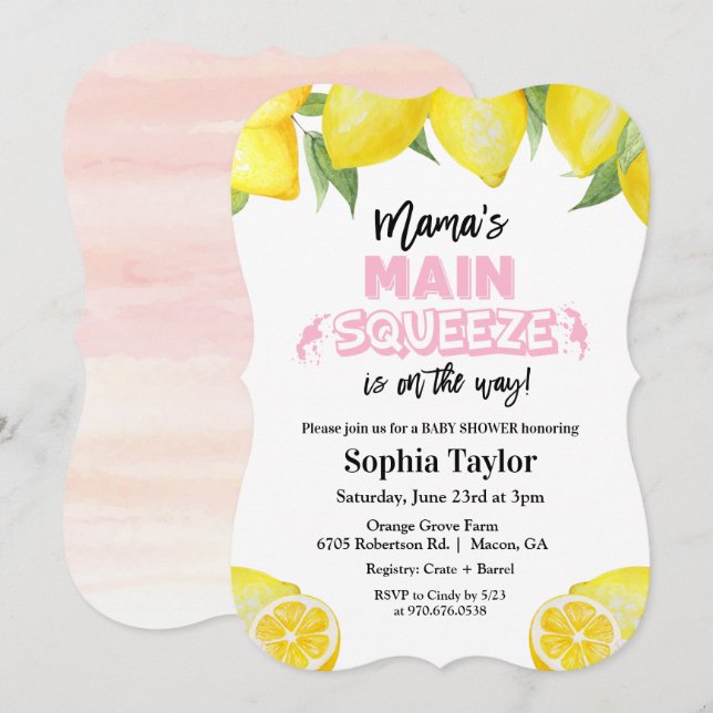 Invitation à la baby shower Lemon Main Squeeze (Devant / Derrière)