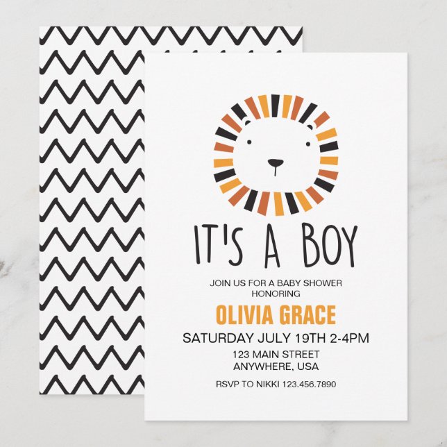 Invitation à la baby shower Lion Bébé (Devant / Derrière)