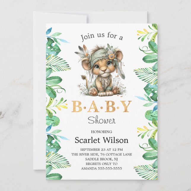 Invitation à la baby shower Lionceau Mignon (Devant)