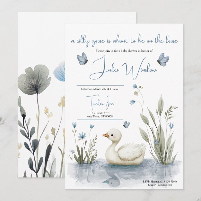 Invitation à la baby shower Little Goose (Devant / Derrière)
