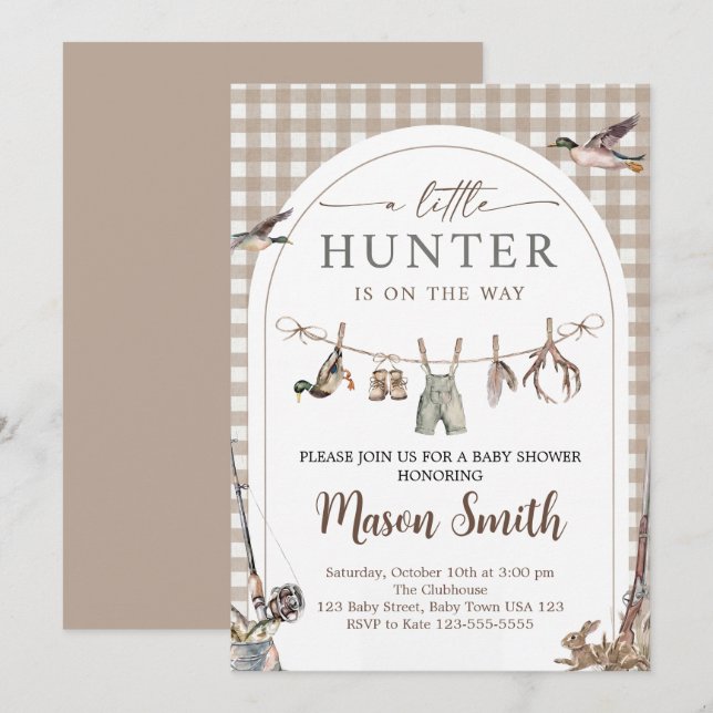Invitation à la Baby Shower Little Hunter Boy (Devant / Derrière)