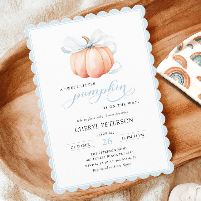 Invitation à la baby shower Little Pumpkin Blue Bo (Créateur téléchargé)