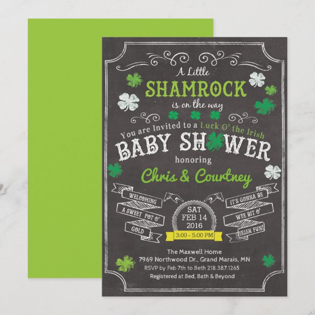 Invitation à la baby shower Little Shamrock (Devant / Derrière)