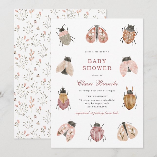 Invitation à la baby shower Lovebug Baby (Devant / Derrière)