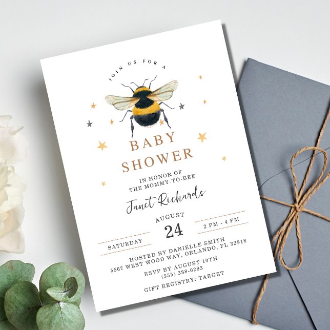 Invitation à la baby shower "Maman futur bourdon" (Mommy to Bee Bumblebee Baby Shower Invitation)