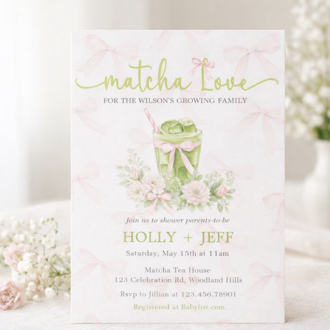 Invitation à la Baby Shower Matcha Love | Thé Vert (Créateur téléchargé)