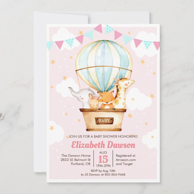 Invitation à la baby shower Montgolfière (Devant)