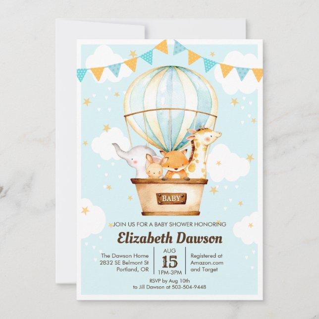 Invitation à la baby shower Montgolfière (Devant)