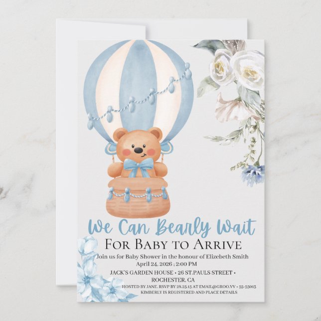 Invitation à la Baby Shower Montgolfière 'Bearly W (Devant)