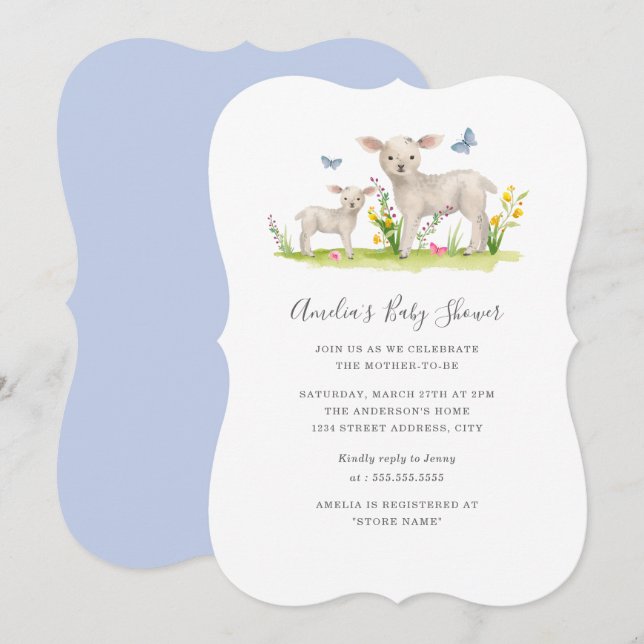 Invitation à la baby shower Mouton Bébé Maman (Devant / Derrière)