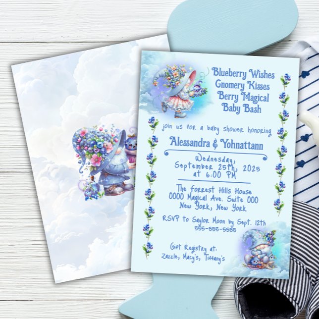 Invitation à la Baby Shower Myrtille et Gnomes (Créateur téléchargé)
