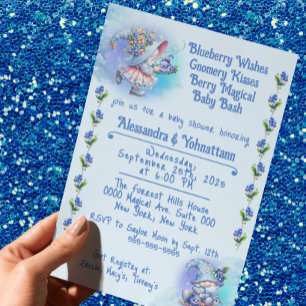 Invitation à la Baby Shower Myrtille et Gnomes