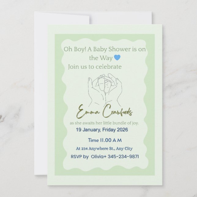 Invitation à la baby shower Oh Boy (Devant)