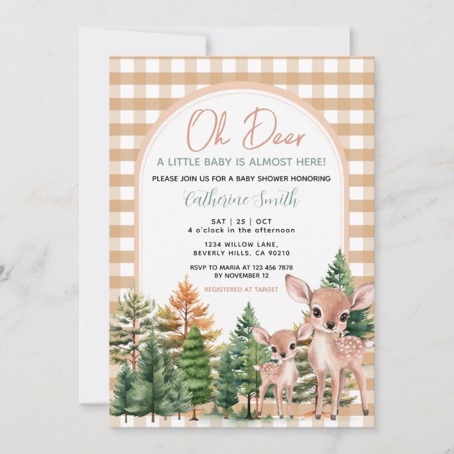 Invitation à la baby shower Oh Deer (Devant)