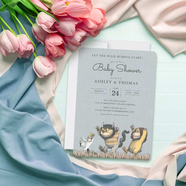 Invitation à la Baby Shower "Où sont les monstres  (Card on table)