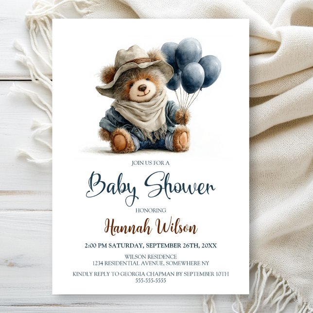 Invitation à la baby shower Ours en peluche rustiq (Créateur téléchargé)