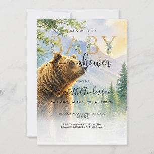 Invitation à la Baby Shower Ours Forêt Rustique
