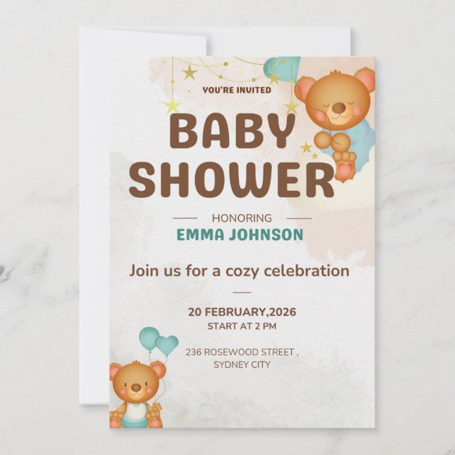 Invitation à la baby shower Ourson (Devant)