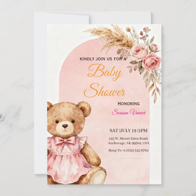 Invitation à la baby shower Ourson  (Devant)