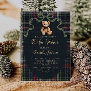 Invitation à la baby shower Ourson à carreaux Coqu