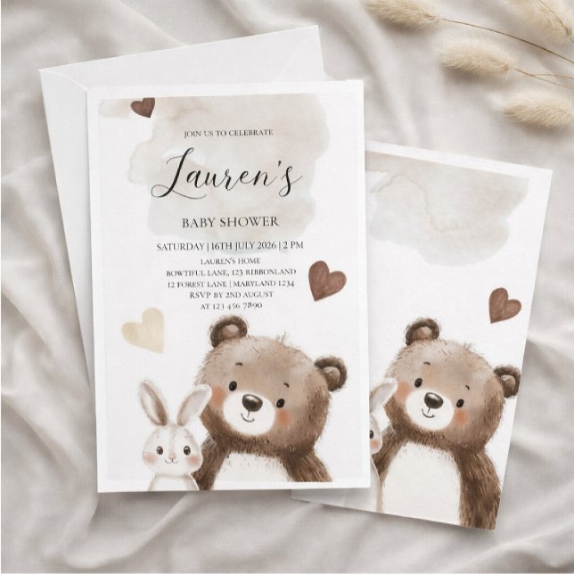Invitation à la baby shower ourson aquarelle  (Créateur téléchargé)