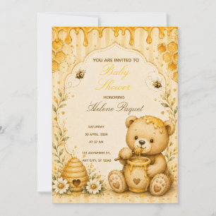 Invitation à la baby shower Ourson au Miel