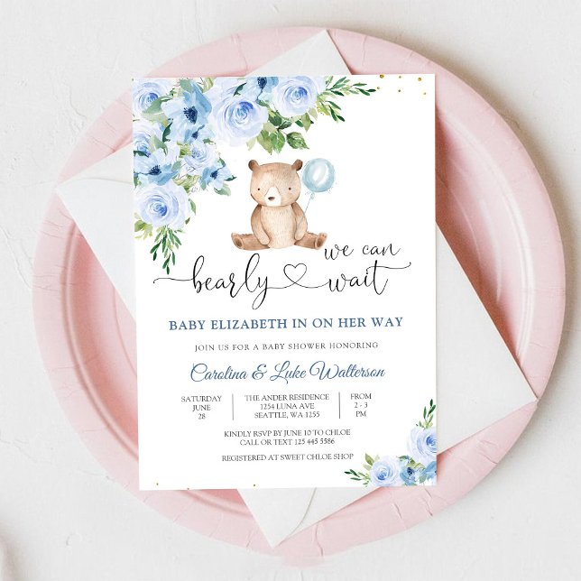 Invitation à la Baby Shower Ourson Bleu (Créateur téléchargé)