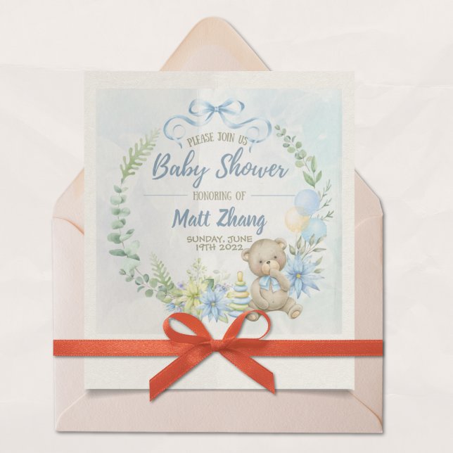 Invitation à la Baby Shower Ourson Bleu (Créateur téléchargé)
