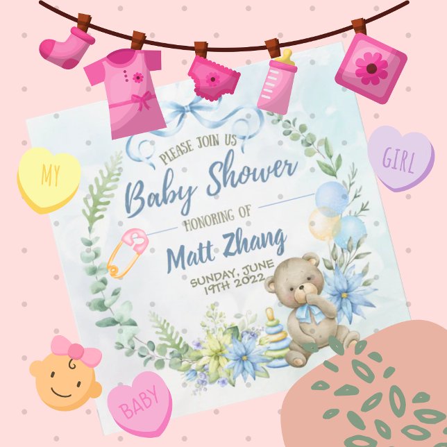 Invitation à la Baby Shower Ourson Bleu (Créateur téléchargé)