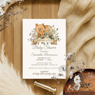 Invitation à la baby shower Ourson Floral