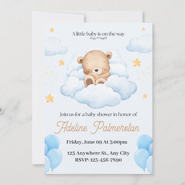 Invitation à la baby shower Ourson Mignon  (Devant)