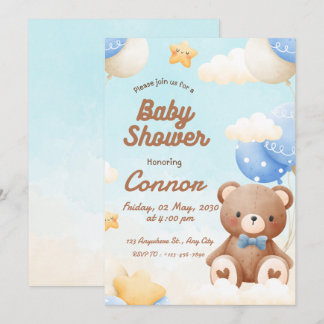 Invitation à la baby shower ourson mignon marron