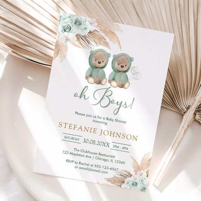 Invitation à la baby shower Ourson Oh Boys (Créateur téléchargé)