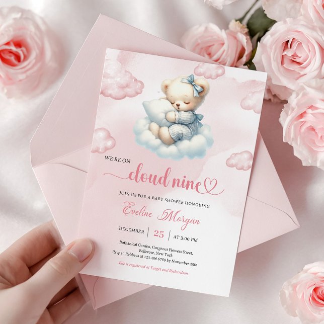 Invitation à la Baby Shower Ourson Précieux Nuage  (Precious Teddy Bear Baby Shower Invite Cloud Nine)