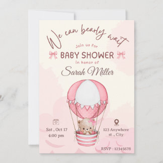 Invitation à la baby shower ourson rose