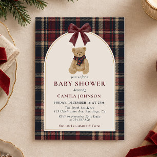 Invitation à la baby shower Ourson Tartan
