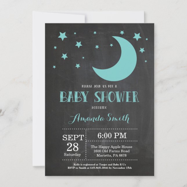 Invitation à la baby shower « Over the Moon » Aqua (Devant)