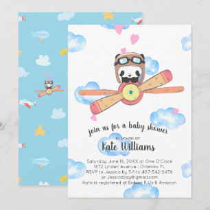 Invitation à la baby shower Panda Pilote