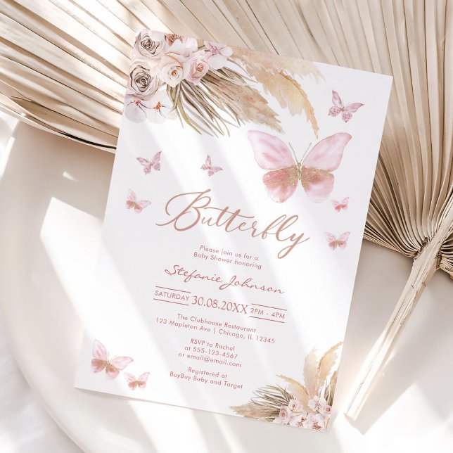 Invitation à la baby shower papillon Pampass (Créateur téléchargé)