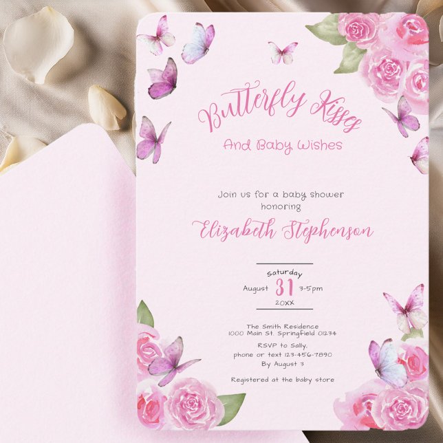 Invitation à la baby shower Papillon Rose Joli Béb (Créateur téléchargé)