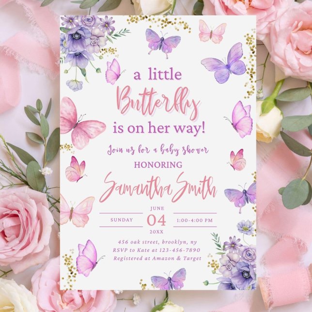Invitation à la Baby Shower Papillon, Rose Violet (Créateur téléchargé)