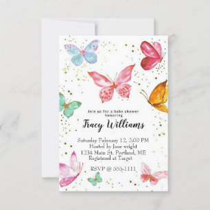 Invitation à la baby shower papillons pastel jolis